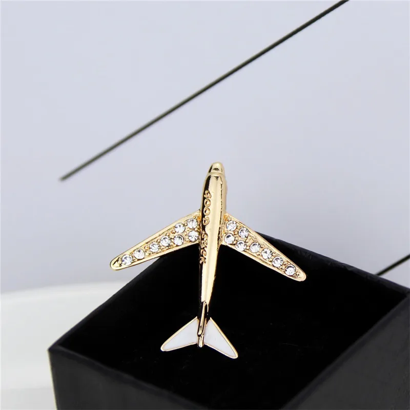 New Crystal Airplane Brooch Men Suit Brooches Plane Alloy Aircraft Women Pins Man Jewelry