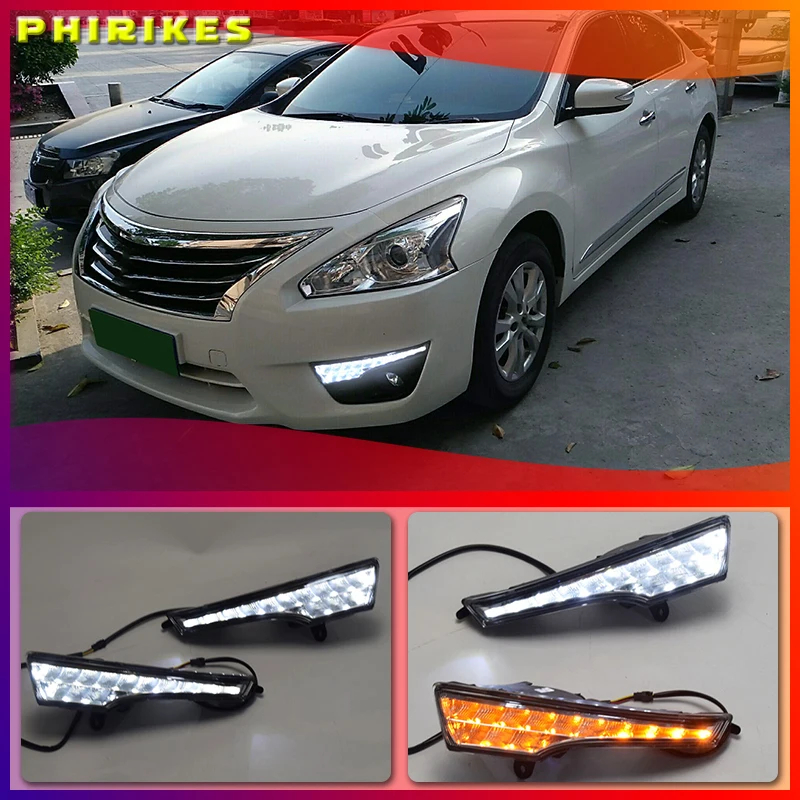 

Car 1 Pair DRL For Nissan Teana Altima 2013 2014 2015 2016 Daytime Running Lights fog lamp cover headlight 12V Daylight