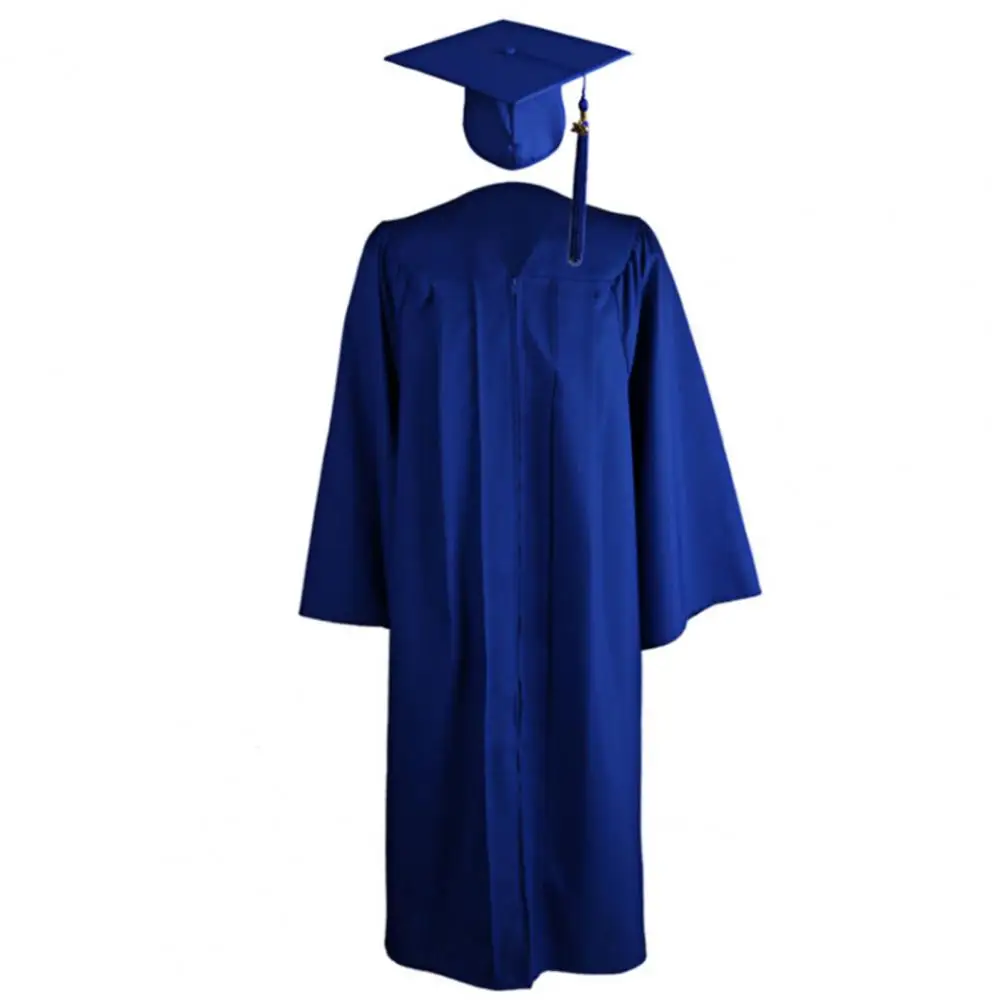 Adult Graduation Gown Solid Color Zipper Closure Unisex Plus size V Neck Pleated Robe Hat Set University Academic Dress