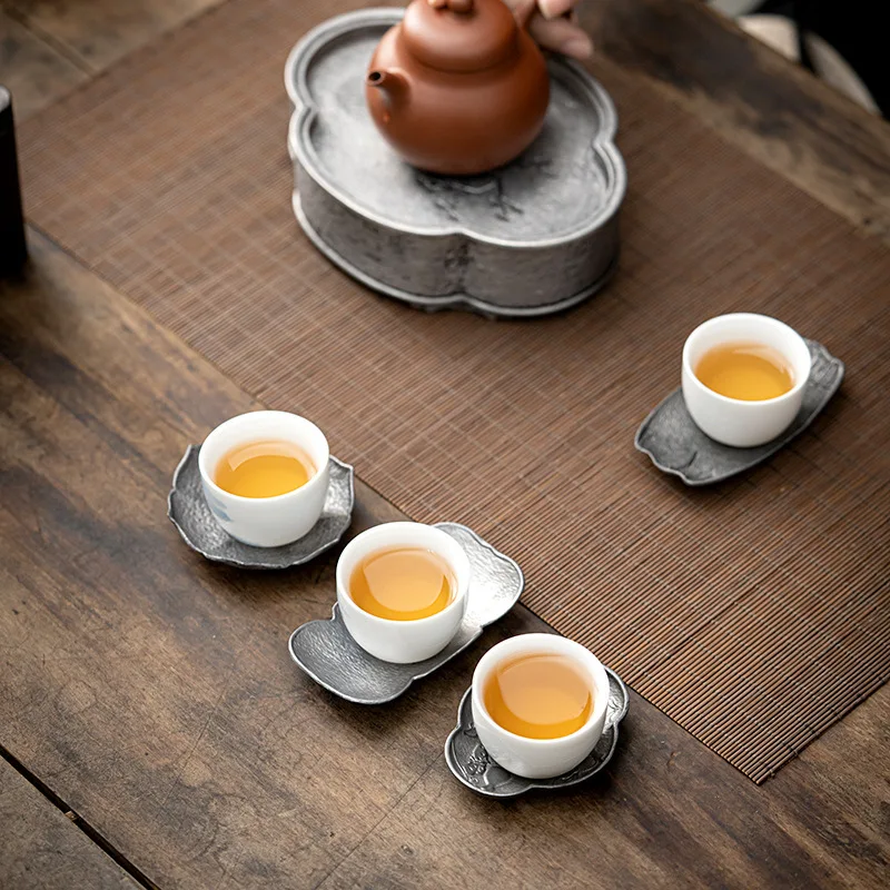 Japanese Alloy Copper Tea Trays Frog Lotus Coffee Cup Mats Heat Resistant Saucer Drink Coasters Teaware Holder Table Decoration