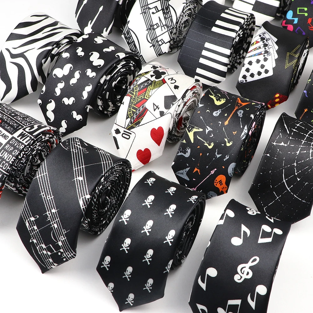 Classique mode hommes mince musique cravate Piano Stave guitare crâne Festival cadeau Notes de musique imprimé 5 cm maigre usage quotidien cravate