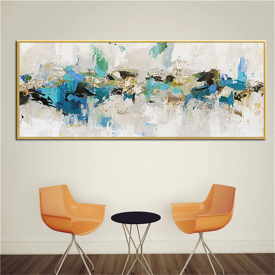 Hand Painted Sapphire Blue Turquoise Oil Painting Canvas For Room Decor Modern 100% Handmade Abstract Picture Painting