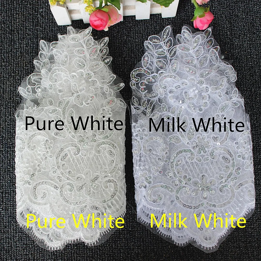 1 Yard White Wedding Lace Fabric Bridal Lace Appliqued Border 3D Flower Sequined Embroidered Fabric Sewing Apparel Lace Trims image 3