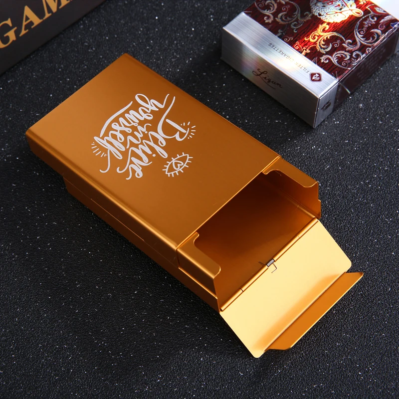 Cigarette Case Cigar Sliding Container Blue Gold Aluminum Metal Creative Fashion Portable Pocket Laser Name LOGO Custom Made DIY