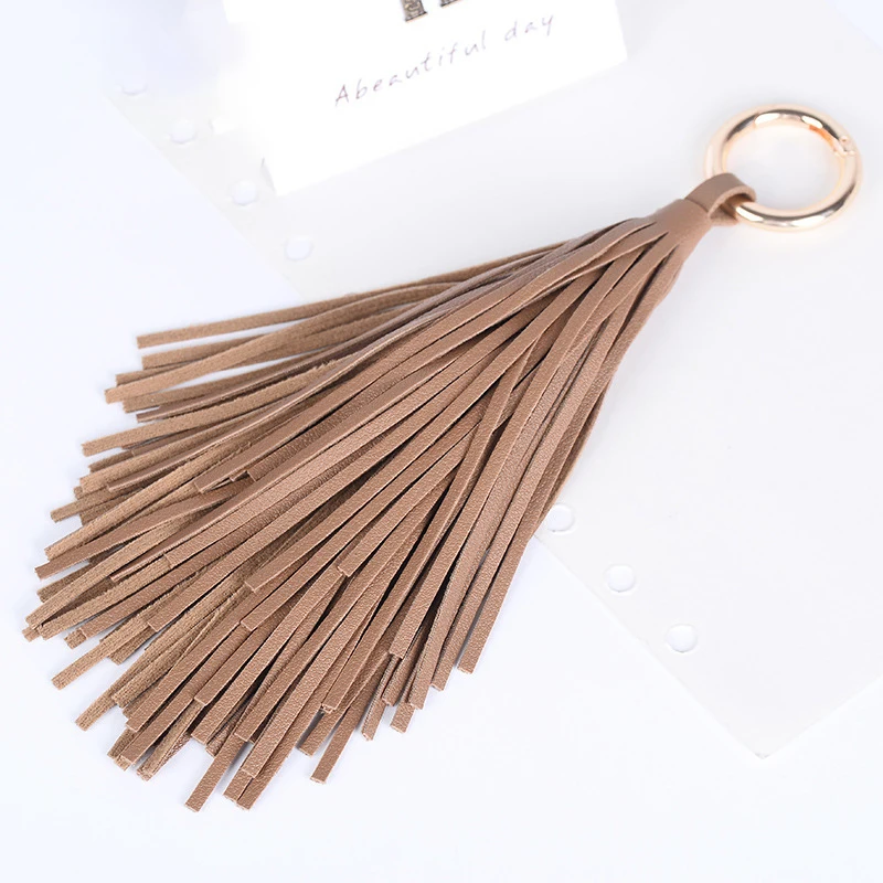 High Quality Leather Tassel Ring Buckle Keychain Car Key Trinket Bag Pendant Accessories Keyring Women Men Gift Jewelry