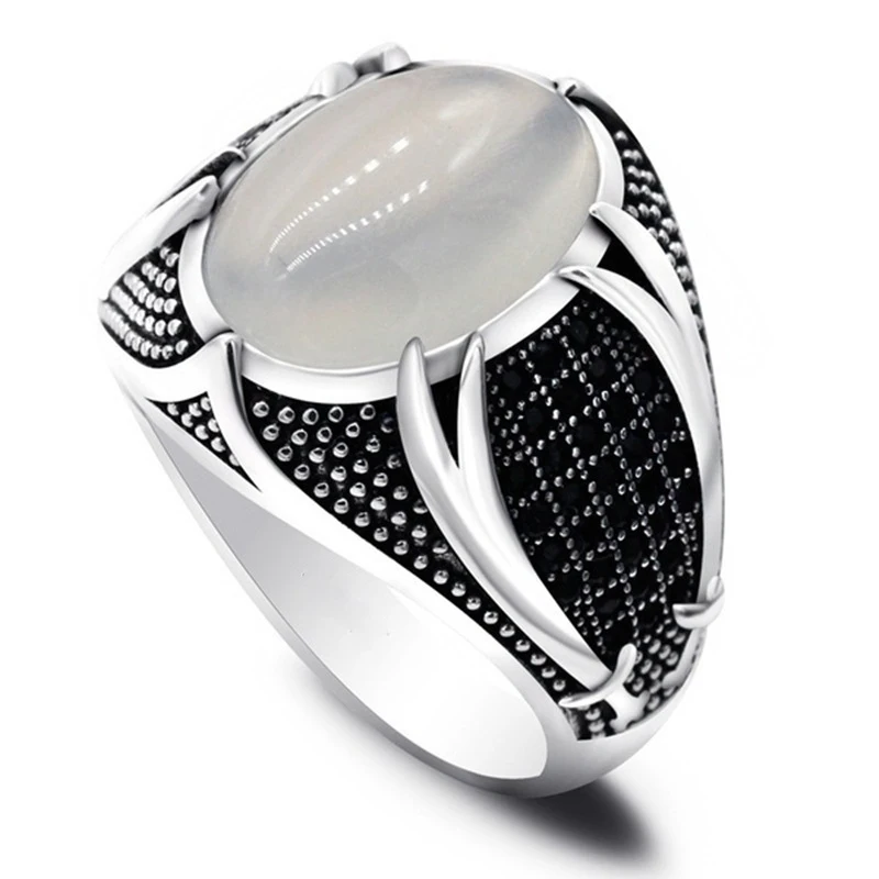 Vintage Pattern Punk Large Black/White/Red Stone Rings Anniversary Statement Wedding Jewelry Fashion Zircon Finger Rings