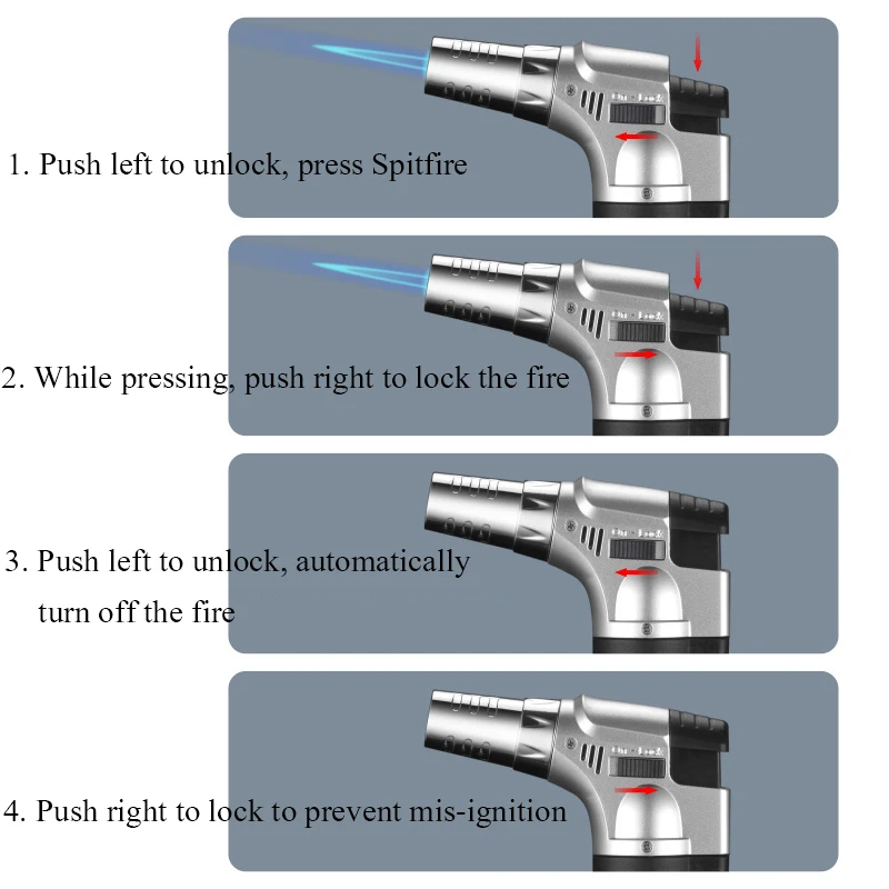 Refillable Kitchen Butane Gas Lighters with Jet Torch Lighter Safety Lock and Adjustable Flame for Desserts Creme Brulee BBQ