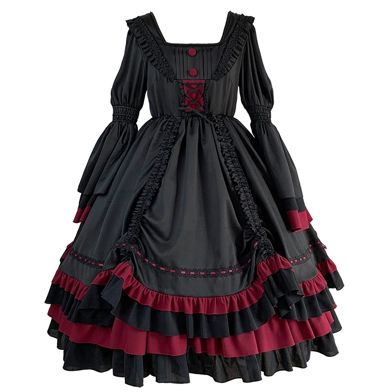 Gothic palace sweet  elegant falbala high waist victorian dress kawaii girl fairy lolita palace princess college style cosplay