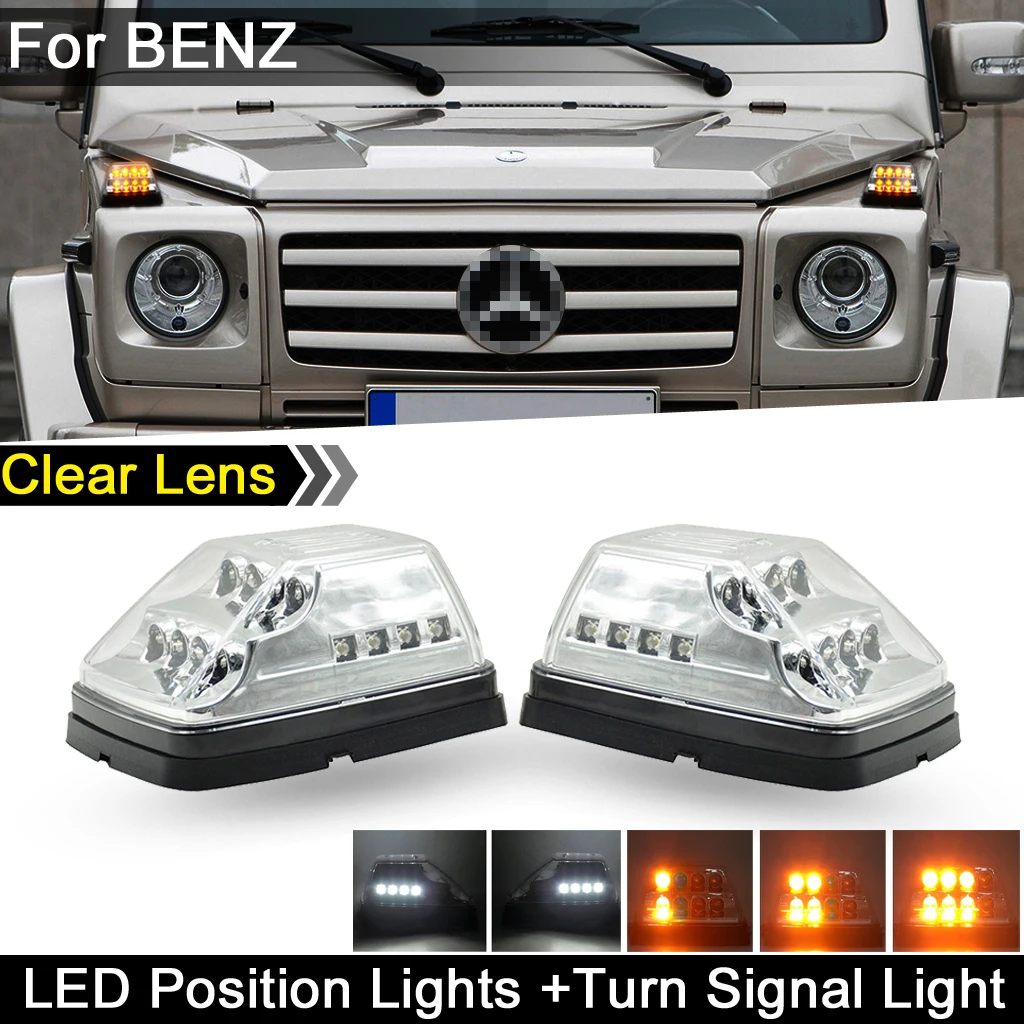 

For Benz G-Class W463 G500 G55 AMG G550 Clear Lens Front Wing LED Corner Light Dynamic Amber Turn Signal Lamp Position Lights