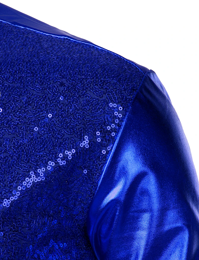 Camisas de vestir metálicas de lentejuelas azules reales para hombre, camisa de manga larga para fiesta de discoteca de los 70, disfraz de Halloween