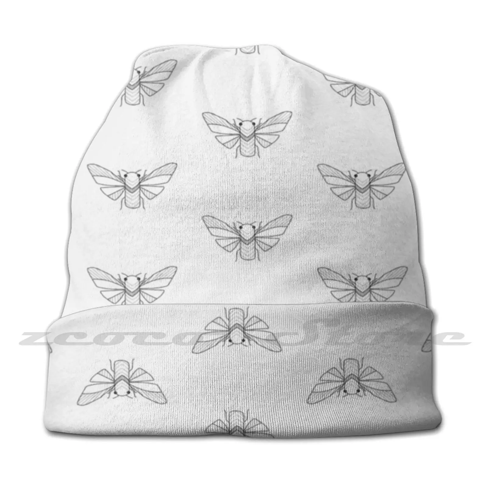 Periodical Cicada ( Black On White ) Knit Hat Elastic Soft Personalized Pattern Present Cap Cicada Bug Insect Line Art B W