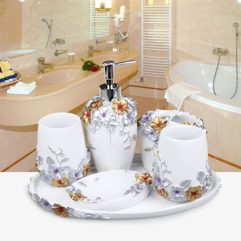 Thickened Resin Round Tray Bathroom Trays Candy Plante Coffee Table Storage Dish Bathroom Supplies Set