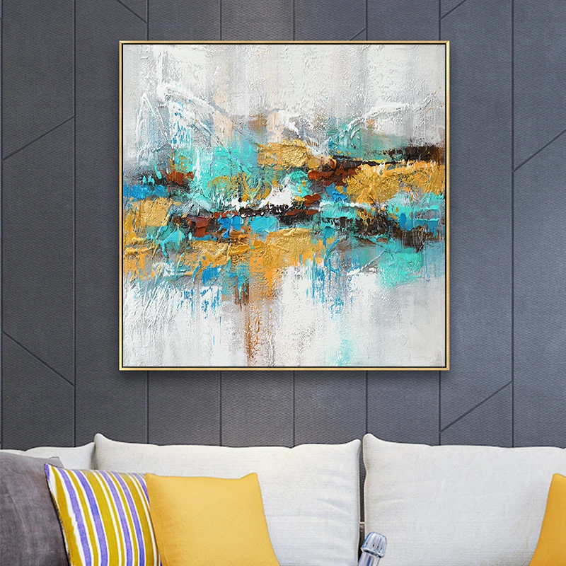 

Golden Abstract Oil Painting Modern Scandinavian Minimalist Home Decor Aesthetic Interior Paintings Pictures Living Room Decor