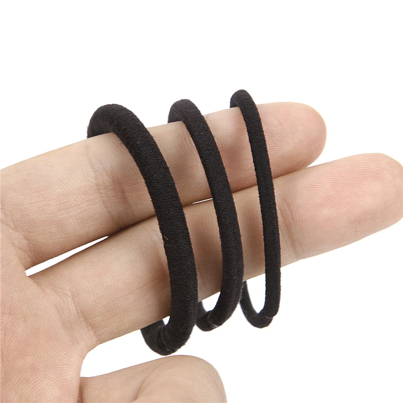 50pcs Black Hair Bands for Women Girls Step Size Hair Elastic Rubber Bands Basic Hair Ties Rope Ponytail Holder Hairbands Thick