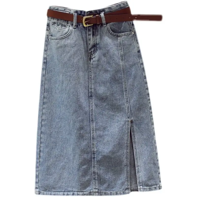 High Waist Side Slit Denim Skirt Women 2022 New Summer Jeans Skirts Female Fashion Loose Mid-Length Bag Hip Skirt Lady