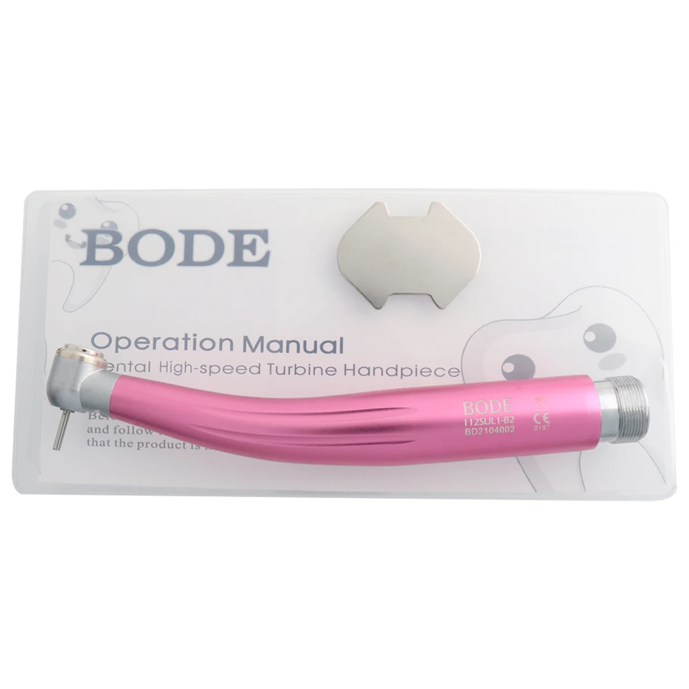 BODE Dental LED High Speed Handpiece Air Turbine Self-powered Triple Water Spray Ceramic Bearings 2 Hole B2 E-generator Pink