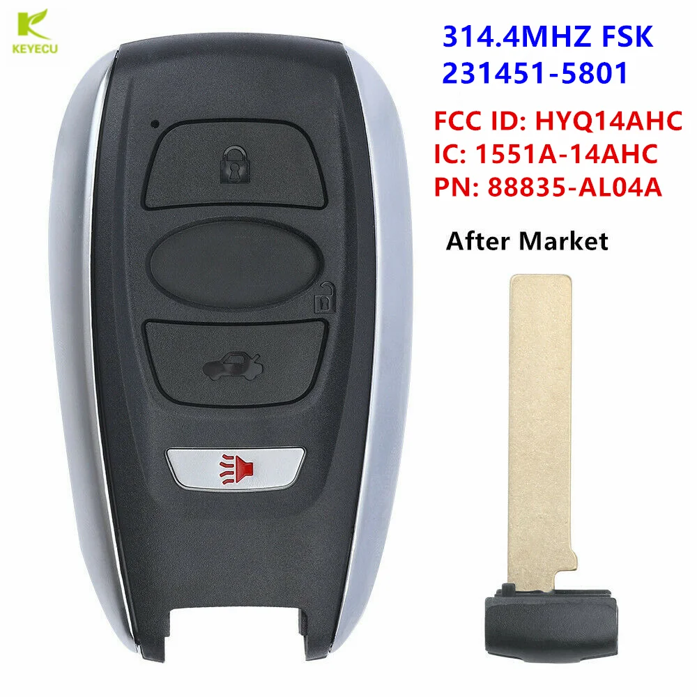 KEYECU Replacement Keyless Smart Key 314.3MHz For Subaru Forester Legacy Impreza XV BRZ 2014 - 2020 FCC : HYQ14AHC 231451-5801