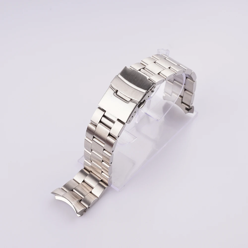 Rolamy-Fermoir à double fermoir poussoir pour SeATM SKX, bracelet de montre de rechange, argent, tout brossé, liens d\'extrémité incurvés solides,