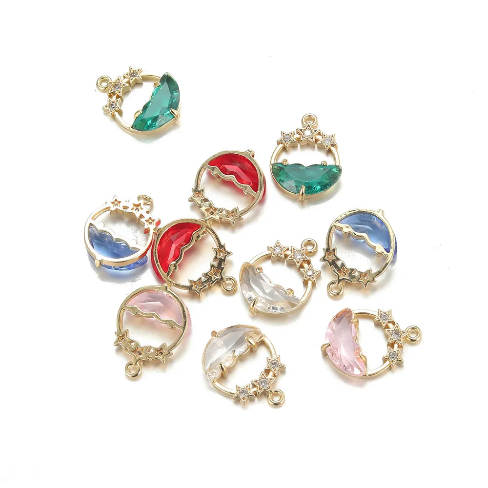 5PCS/lot Wholesale Copper Crystal Charm For Jewelry DIY Making Handmade Crystal Charm Pendant Accessories