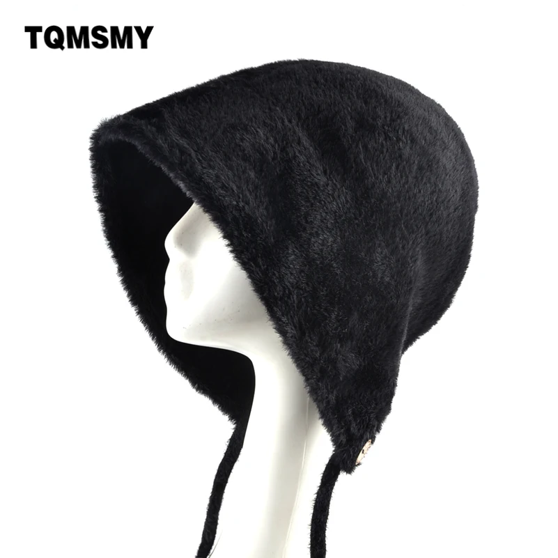 TQMSMY Winter Faux Fur Beanies Womem Streetwear Ponytail Hat Knitted Wool Warm Hats With Earflaps Fashion Hip Hop Gorras  TME91