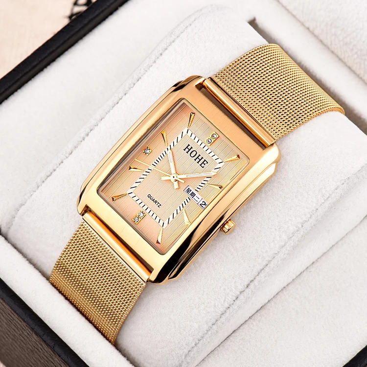 Men's rectangular double calendar ultra-thin luminous quartz watch waterproof tyrant gold watch fashion business men's Watch