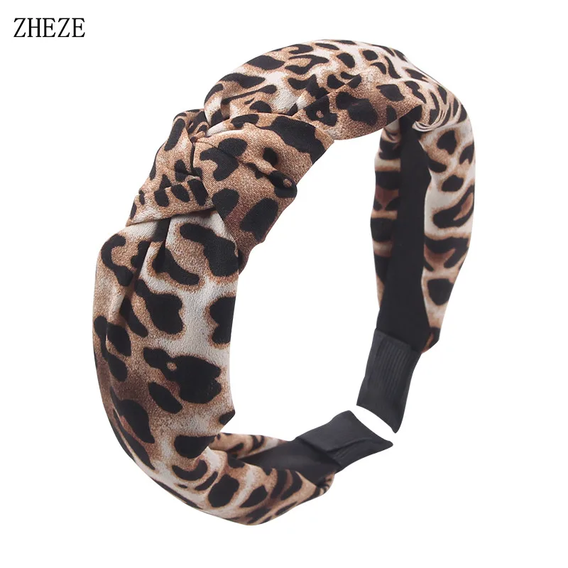 2024 Boutique Women Leopard Print Knotted Wide Side Headband Wash Hairband Girls Vintage Hair Accessories Mujer