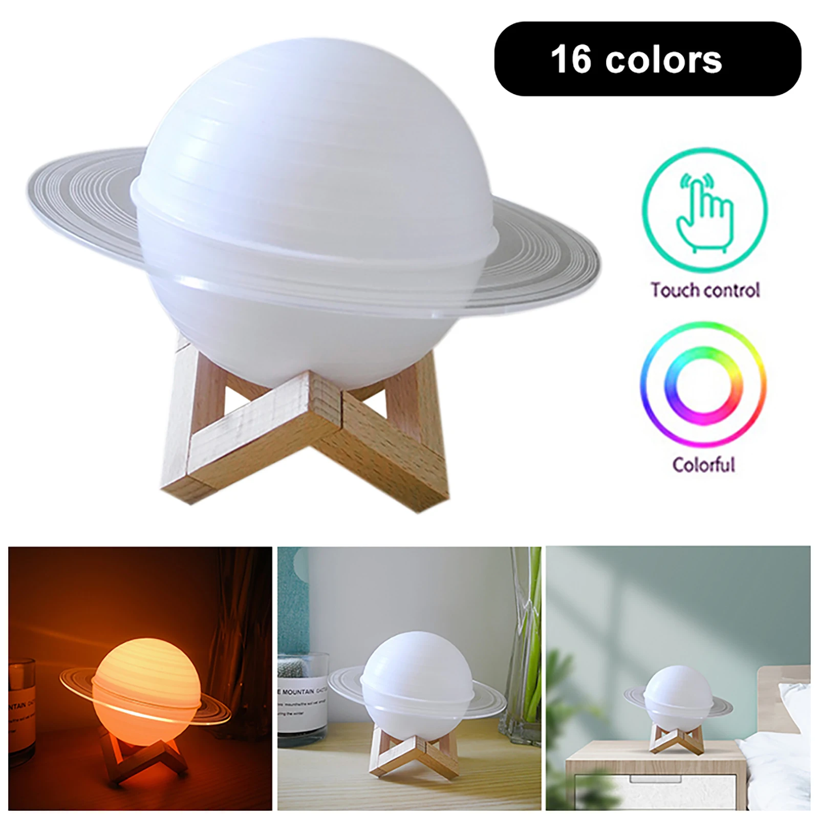 Lámpara de Saturno con impresión 3D para dormitorio, luz LED de noche de planeta con control remoto, decoración de mesita de noche, regalos para niños