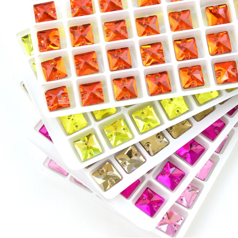 8,10,12,14,16,22mm  popular colors Square Sew on Rhinestones Glass Crystal  Flatback sew-on stone Beads Dress Craft Supplies