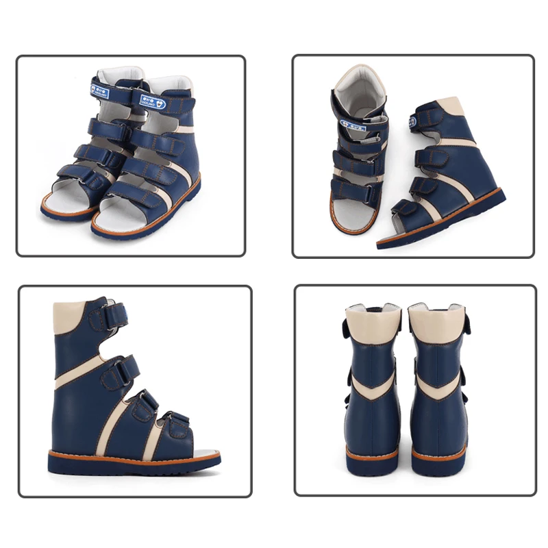 Children Shoes Boys Toddler Orthopedic Leather Sandals Fashion Summer High-Top Kids Breathable Blue Corrective Clubfoot Booties