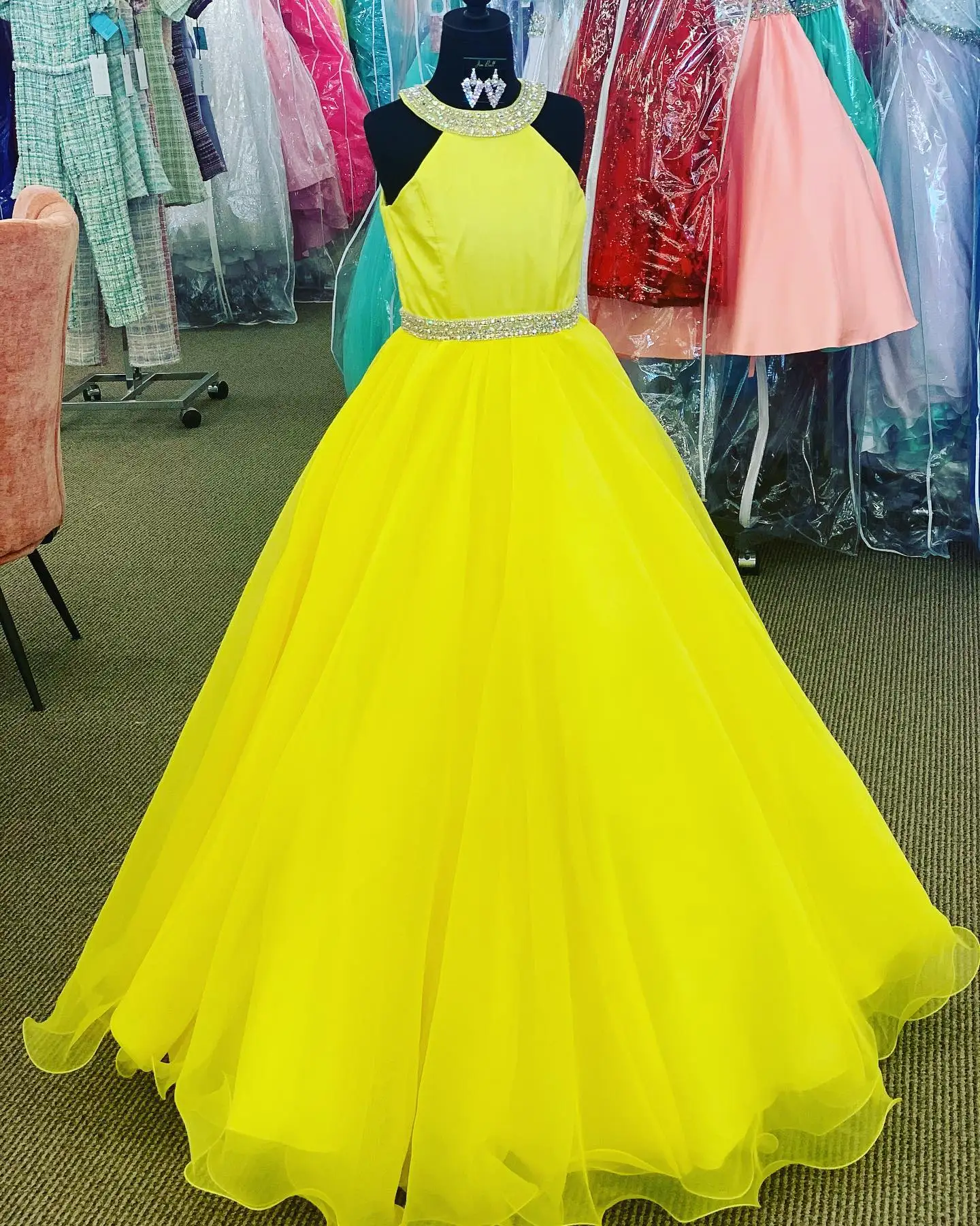 

Little Miss Pageant Dress for Teens Juniors Toddlers 2021 Beading Halter Organza Pageant Gown Girl Formal Party Yellow Orange