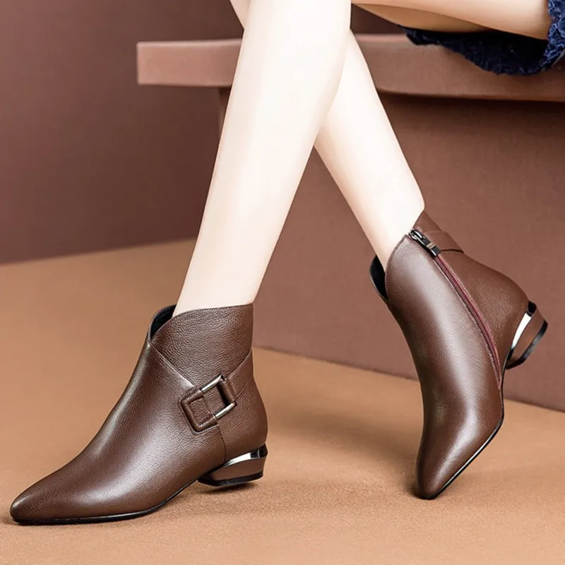 

Nice Nice Women Boots Winter Zipper Retro Leather Shoes Pointed Toe Thick Heel Ankle Boots Plus Size High Heels Shoes 326