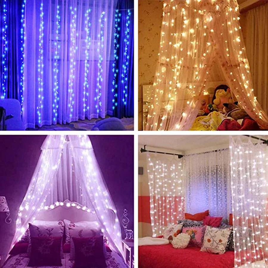 Window Curtain String Light 300 LED 16 Color Changing Rainbow Curtain Lights USB Powered Fairy Icicle Lights For Wedding Party