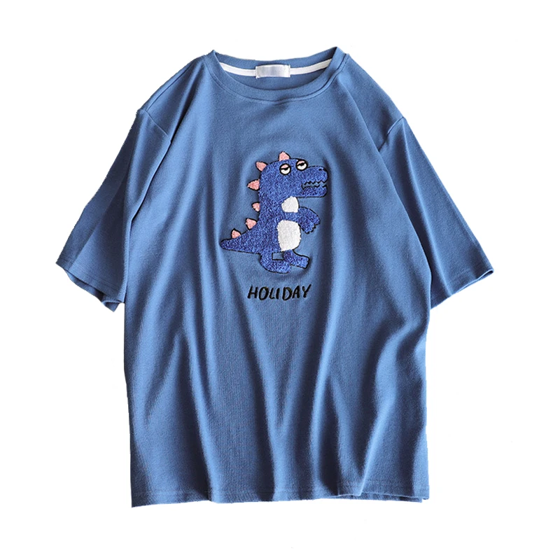 Zuolunouba 2020 New Arrival Casual Summer Short Sleeve Cartoon Dinosaur T Shirt Women O-neck Lovely Tops Tees