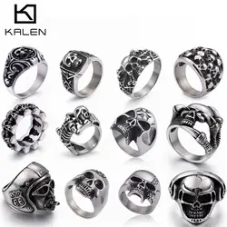 KALEN Stainless Steel Viking Skull Rings For Men US Size #8-12 Punk Biker Rings Wholesale Halloween Jewelry  Personalized Gift