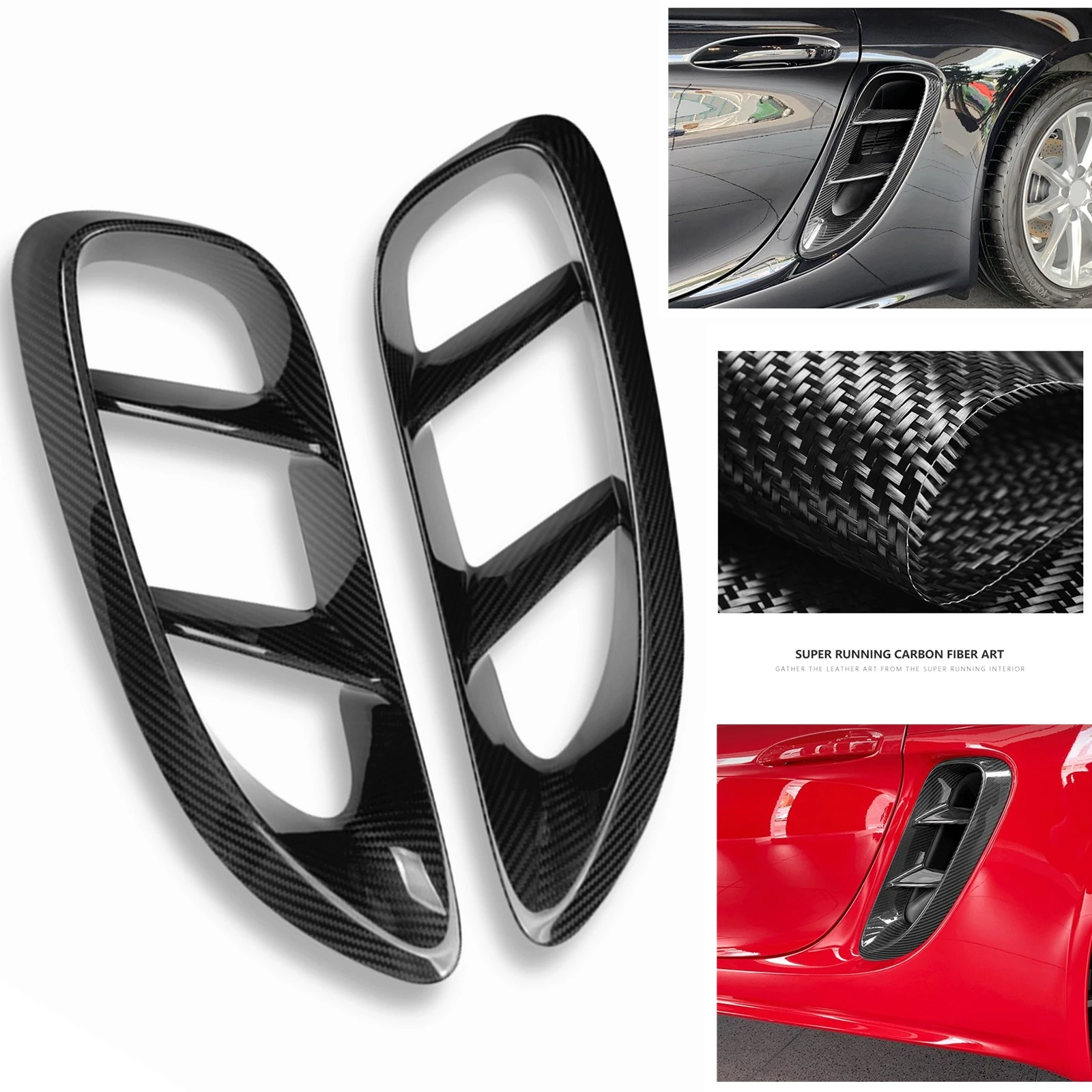 For Porsche 718 Boxster Cayman 2016-2021 Carbon Fiber Fender Outlet Frame Grille Car Bumper Side Air Vent Trim Duct Flow Cover