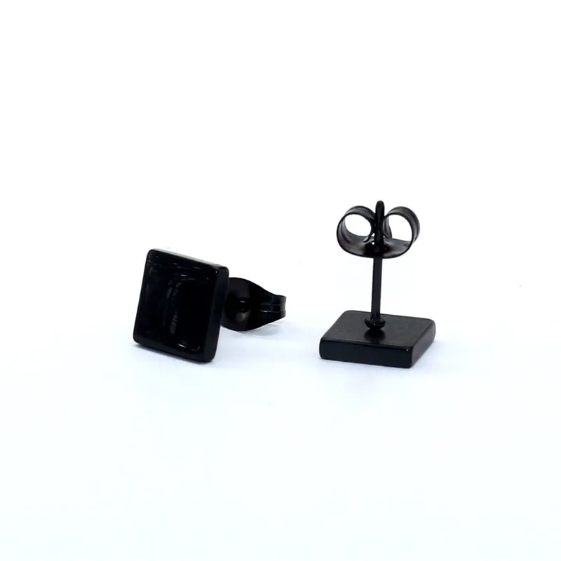 Brief 316L Stainless Steel Men Women Square Black Plated Stud Earrings Classic Jewelry Size 8mm Allergy Free