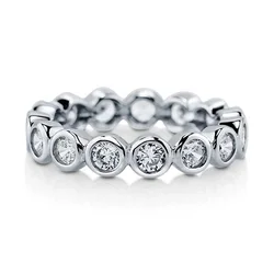 Genuine 925 Sterling silver size 5,6,7,8,9 women stack bezel setting cz eternity band circle silver ring