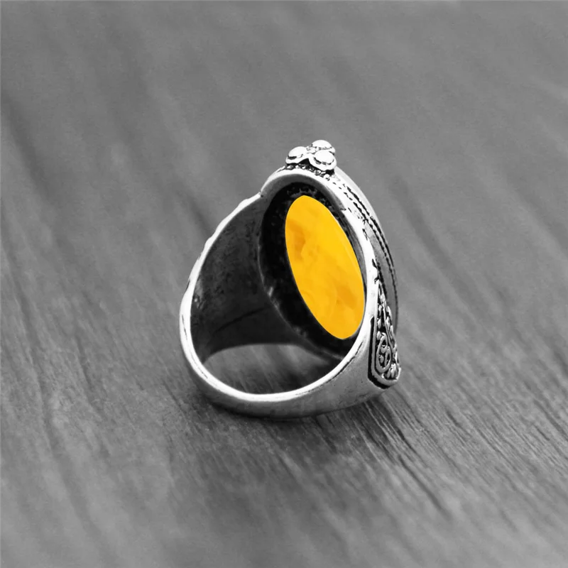 Vintage Eye Shape Synthetic Beeswax Rings For Women Real Antqiue Silver Plated Flower Resin Stone Fashion Jewelry Ring кольца