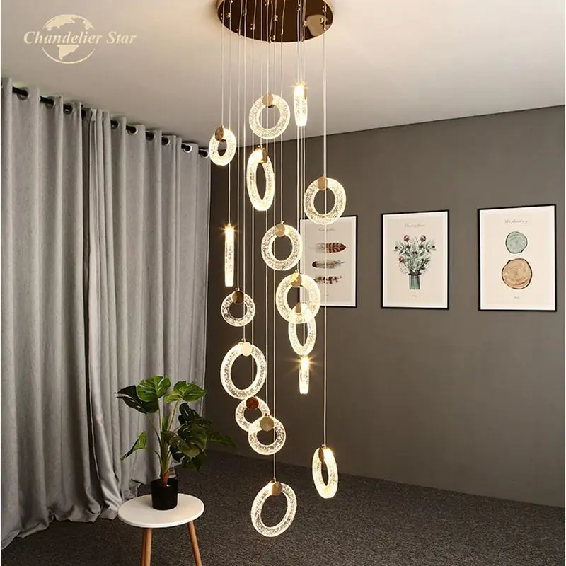 Modern LED Chandeliers Nordic Bubble K9 Crystal Stainless Steel Ring Pendant Lights Bedroom Living Room Staircase Lamps Lustre