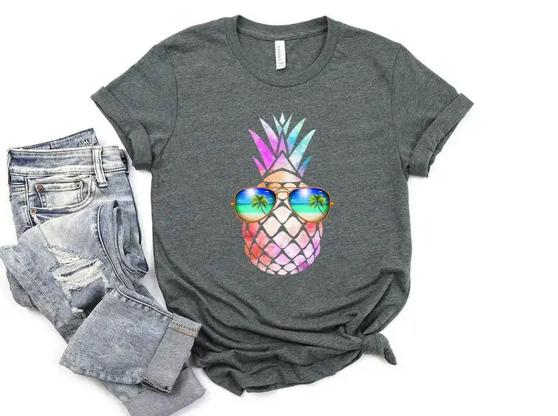 Colorful Pineapple Sunglasses T-Shirt Color Cotton fashion goth printing harajuku  O Neck Short Sleeve Tees Unisex Drop shipping