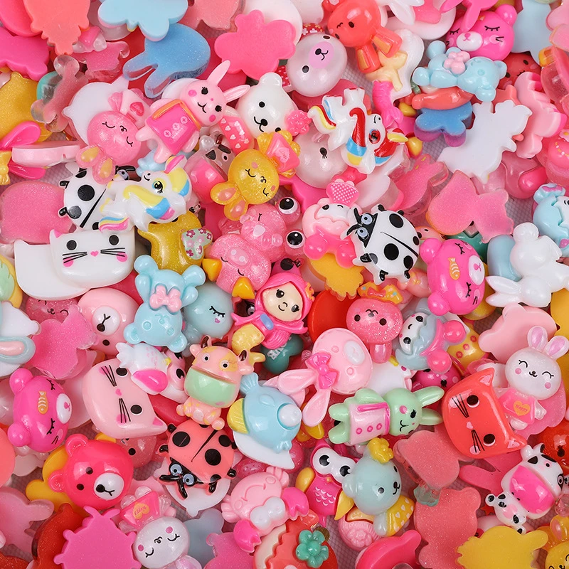 60Pcs Cartoon Animal Flower Cake Flatback Resin Cabochon Kids Charm Bowknot Hairpin Jewelry Accessories Scrapbook Material Patch