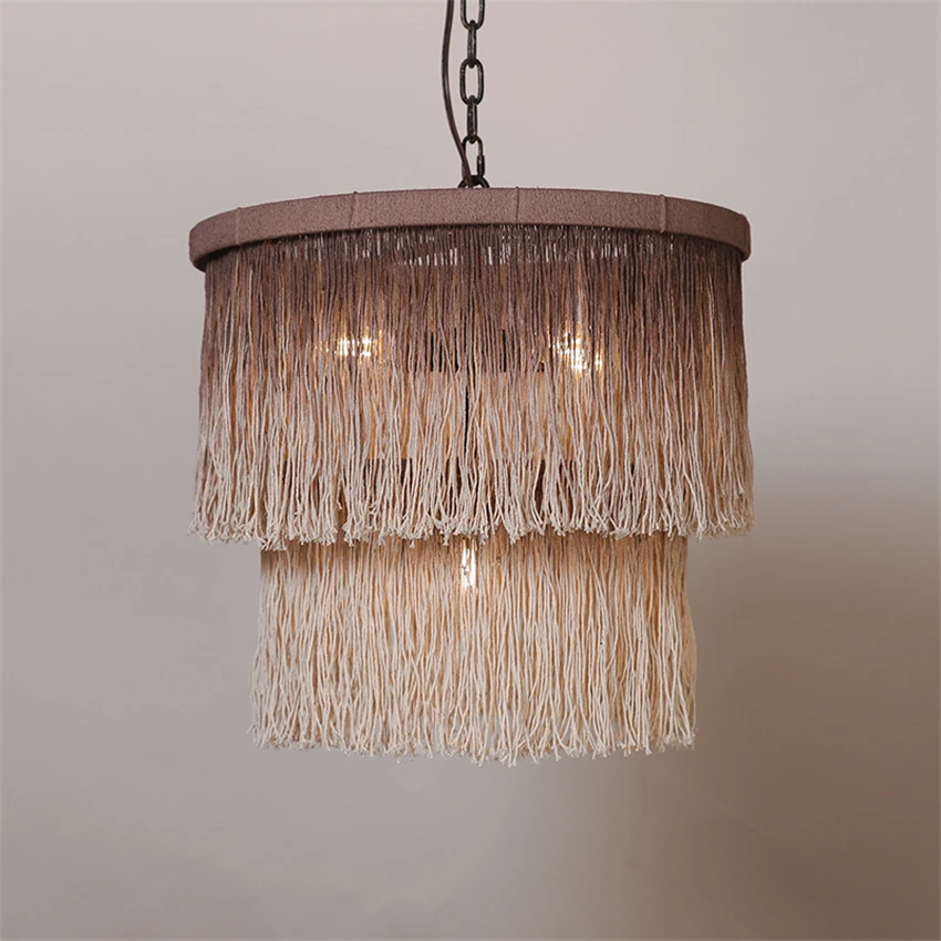 Nordic Coffee-colored Hemp Rope Pendant Lights Children's Room Retro Flow Ingalum Lamp American Country House Hanging Lights