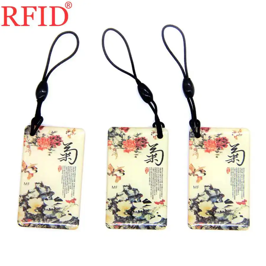 UID S50 1K 13.56Mhz Chrysanthemum Pattern Changeable Rewritable RFID NFC Dropping Glue Keyfob Key Fobs Badge Token Tag 1pcs