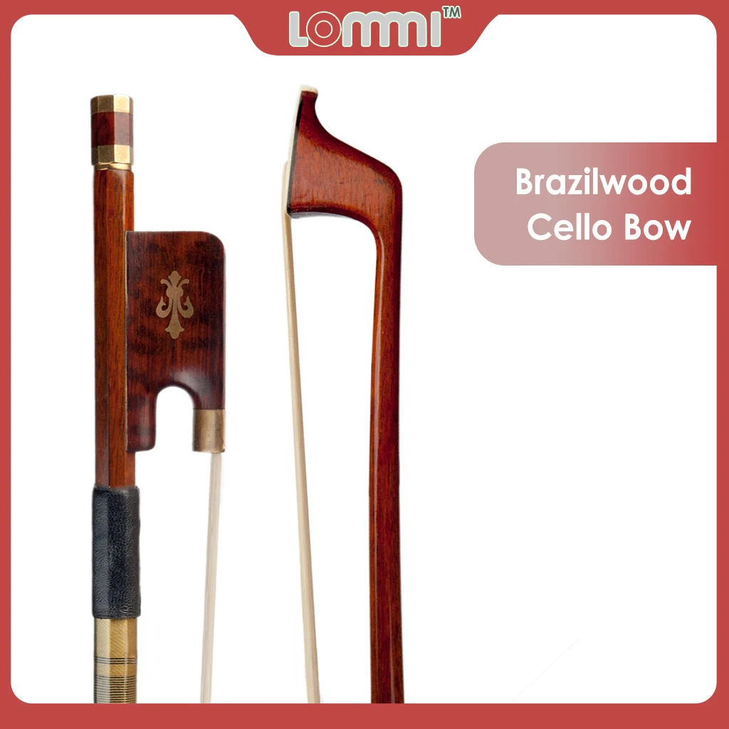 

LOMMI 4/4 Cello Bow Brazilwood Bow With Snakewood Fleur-de-Lis Frog Abalone Shell Slide White Horsehair Gold-plated Accessories