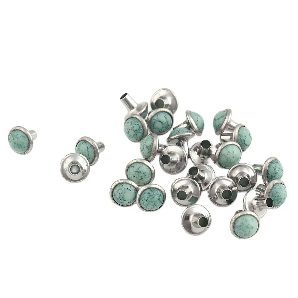 Jade Green Single Cap Rivets,Marbled Pierced for Purse Handbag,Leather DIY Crafts,Beautiful Studs,Decorative Accessories 7x7mm