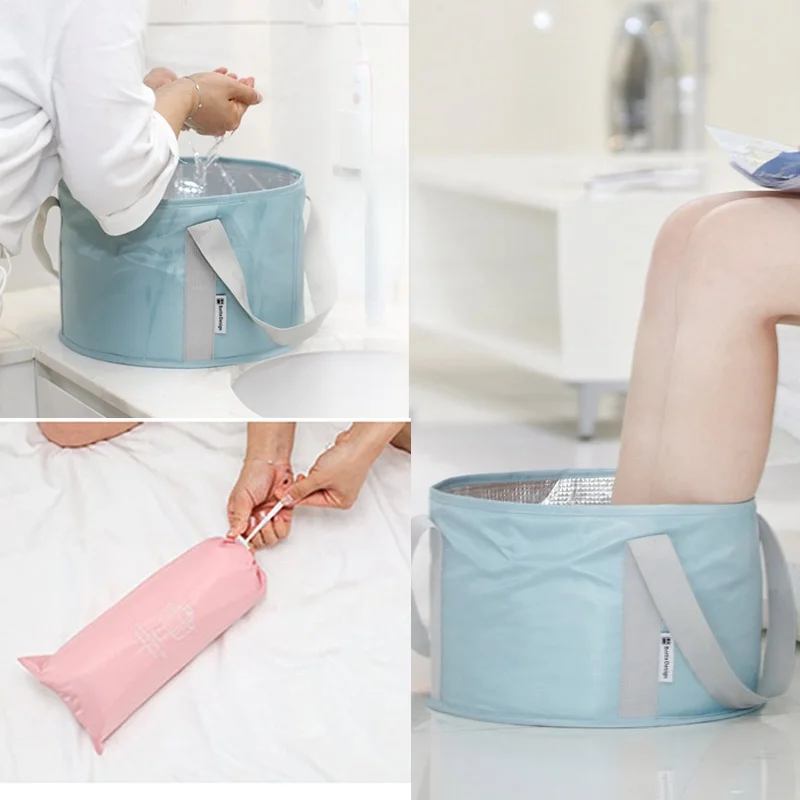 1PC Foldable basin travel camping portable washbasin dorm room essentials for foot bucket water holder heat preservation bag