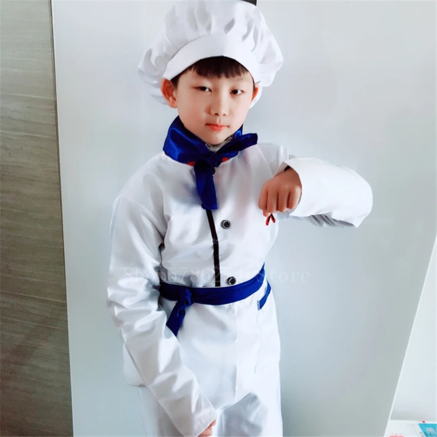 Children's Day Bakery Chef Uniform Cosplay Cooking Halloween Costume for Kids Boy Girl Anime Kitchen Cap Jacket Apron Restaurant image 2