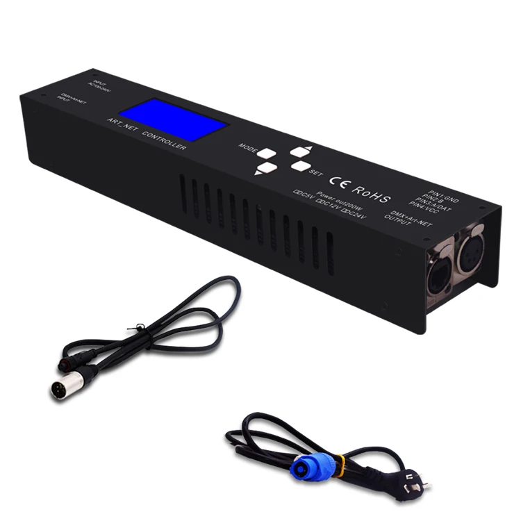 

AC110-220V Build-in Power Supply Artnet controller ; output(4 universes /680 pixels/one port)for SK6812 WS2812 LED Strip