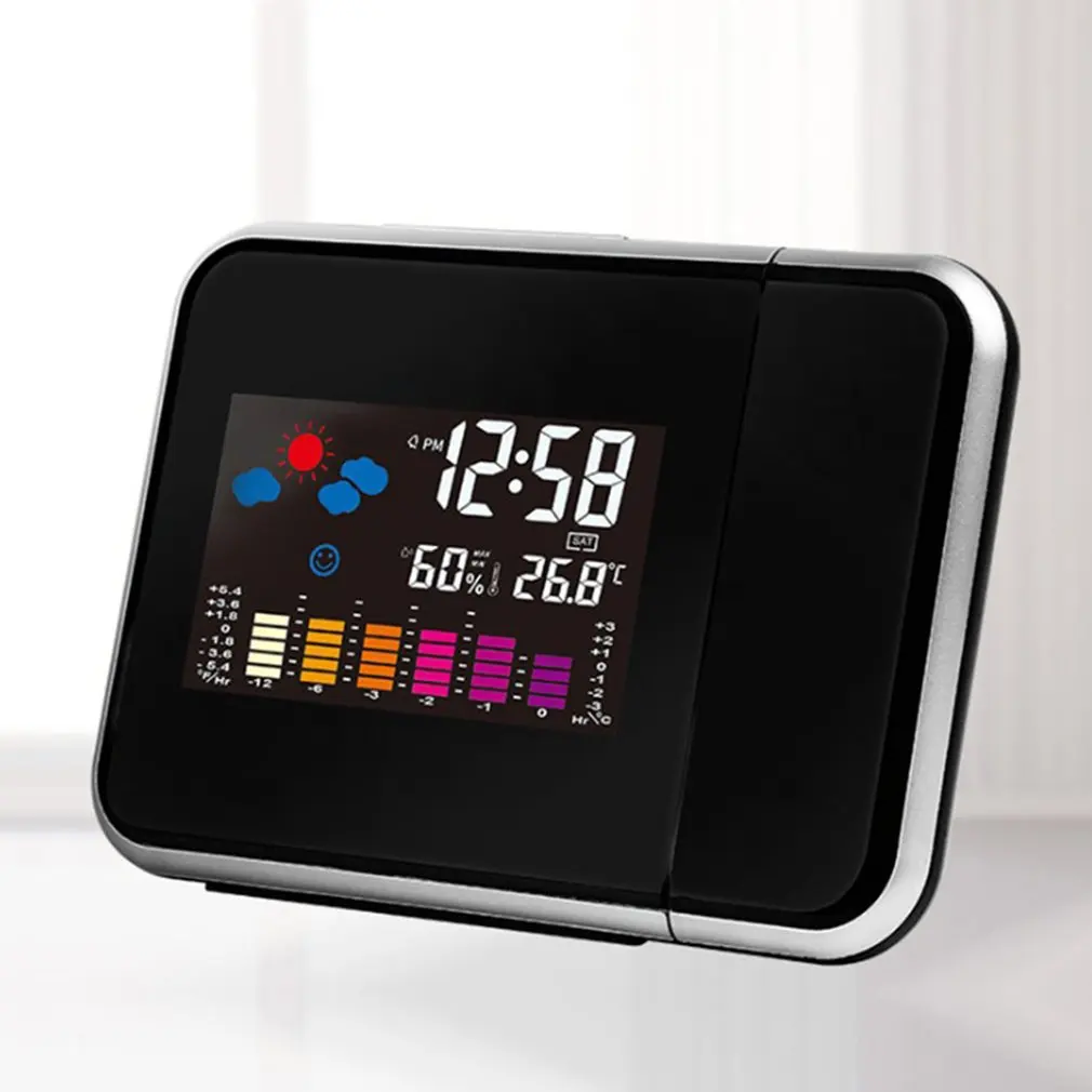 Portable Projection Digital Weather LCD Snooze Alarm Clock Color Display with LED Backlight Temperature Humidity Tester LESHP