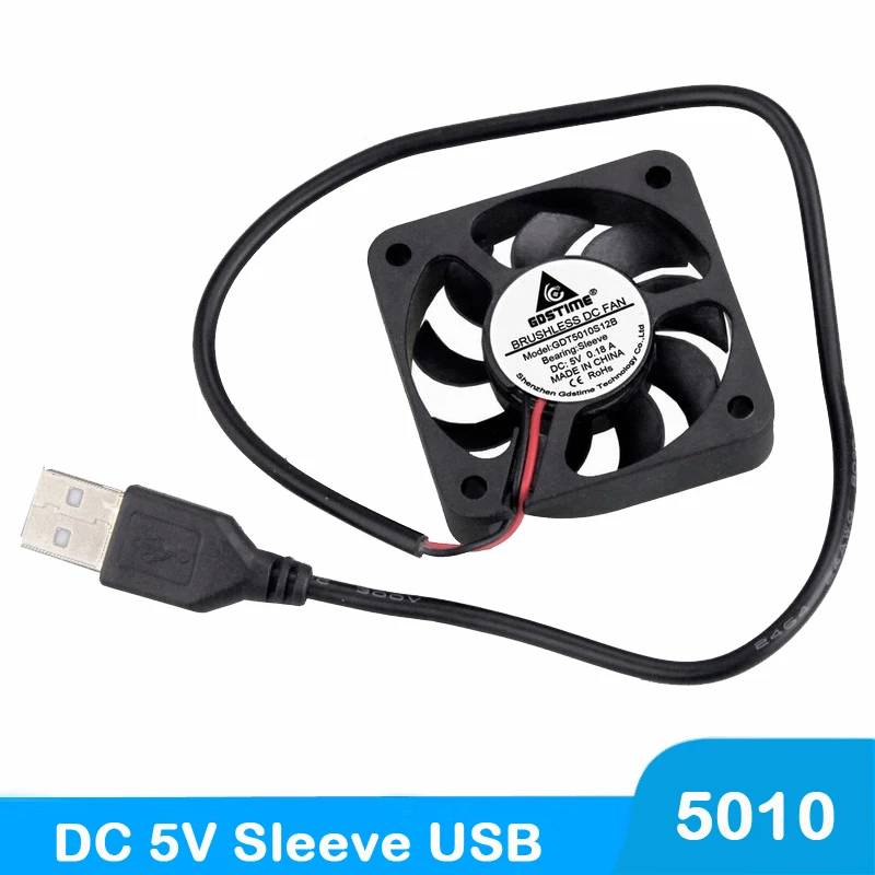 1Pieces LOT Gdstime 5V USB 5cm 50mm 5010 50x50x10mm Brushless DC Cooling Cooler Fan